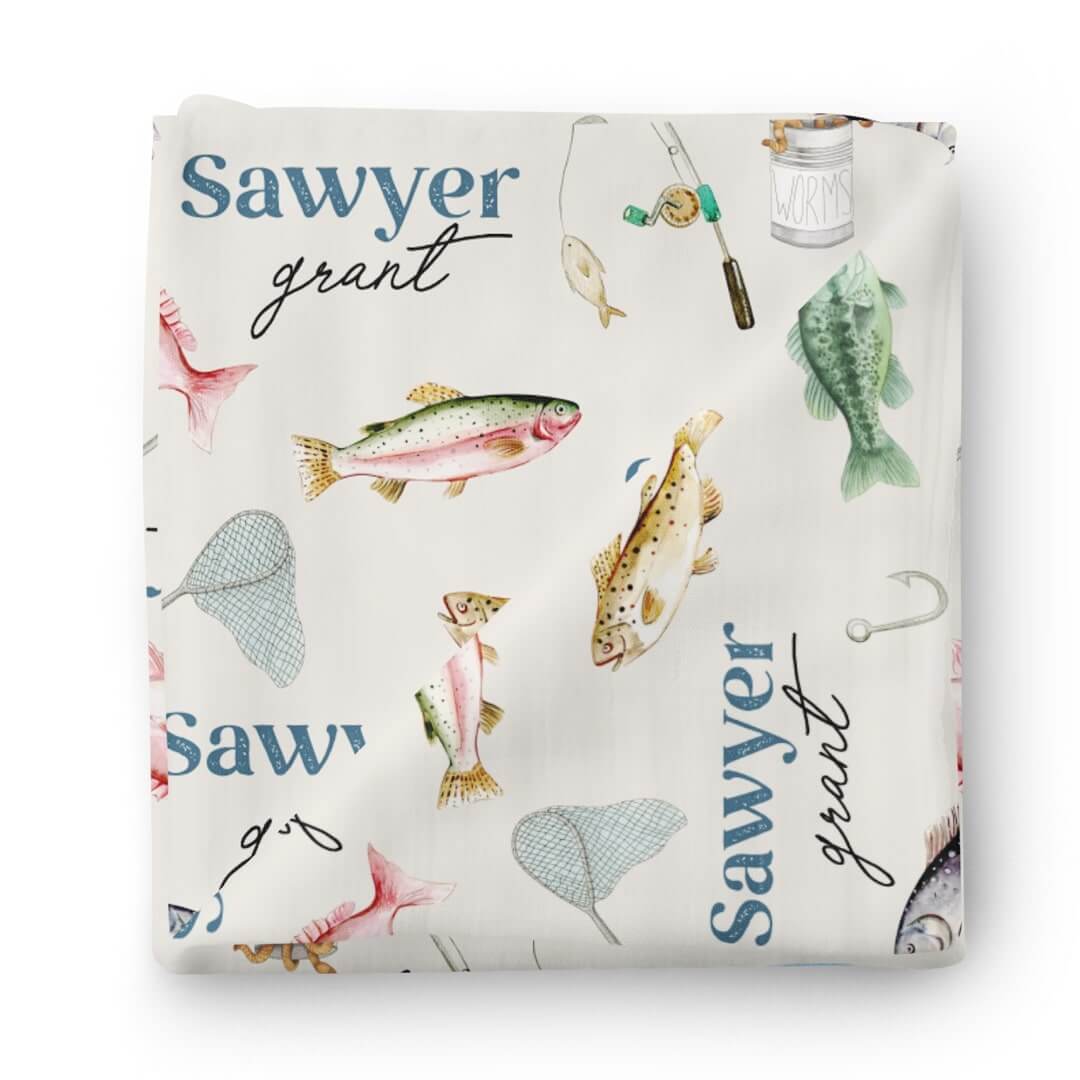  Gone Fishing Personalized Baby Name Swaddle Blanket、mySite、layawaytickets