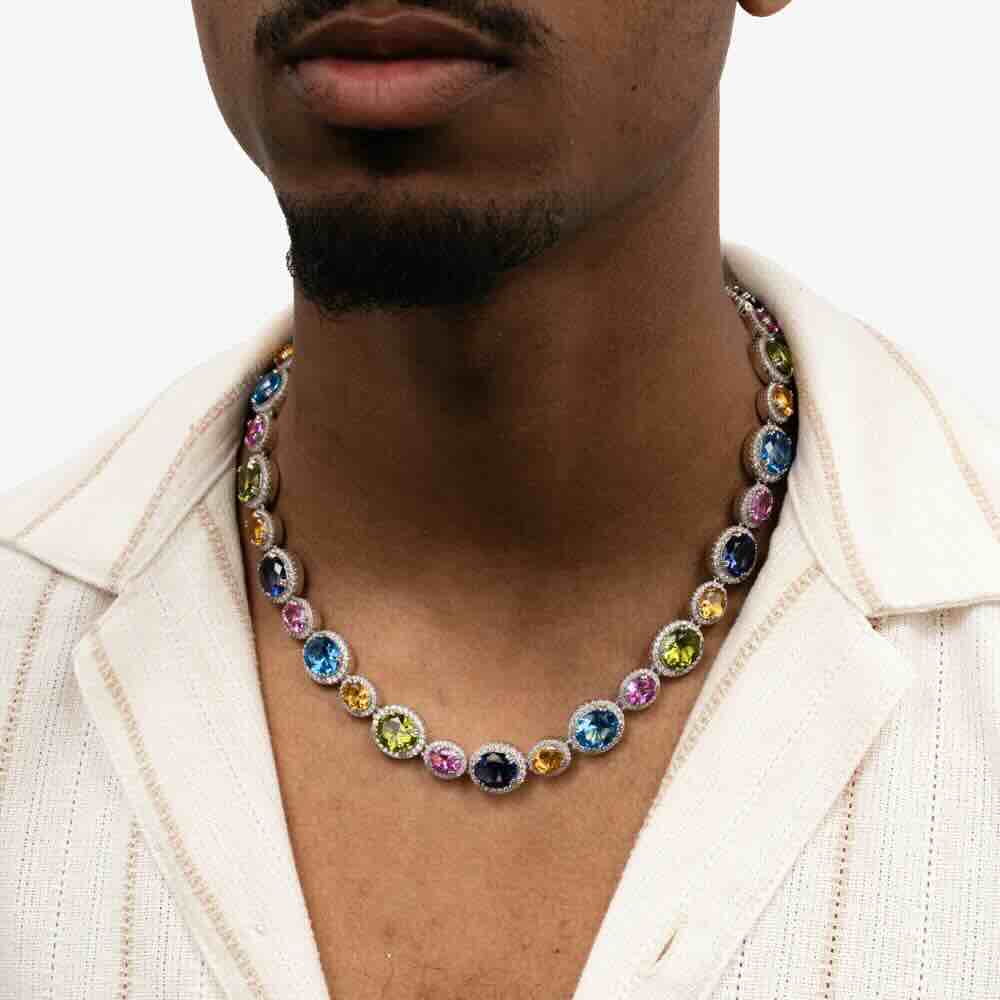 Multi Gemstone Oval Cut Moissanite Chain、mySite、hinf8tx79