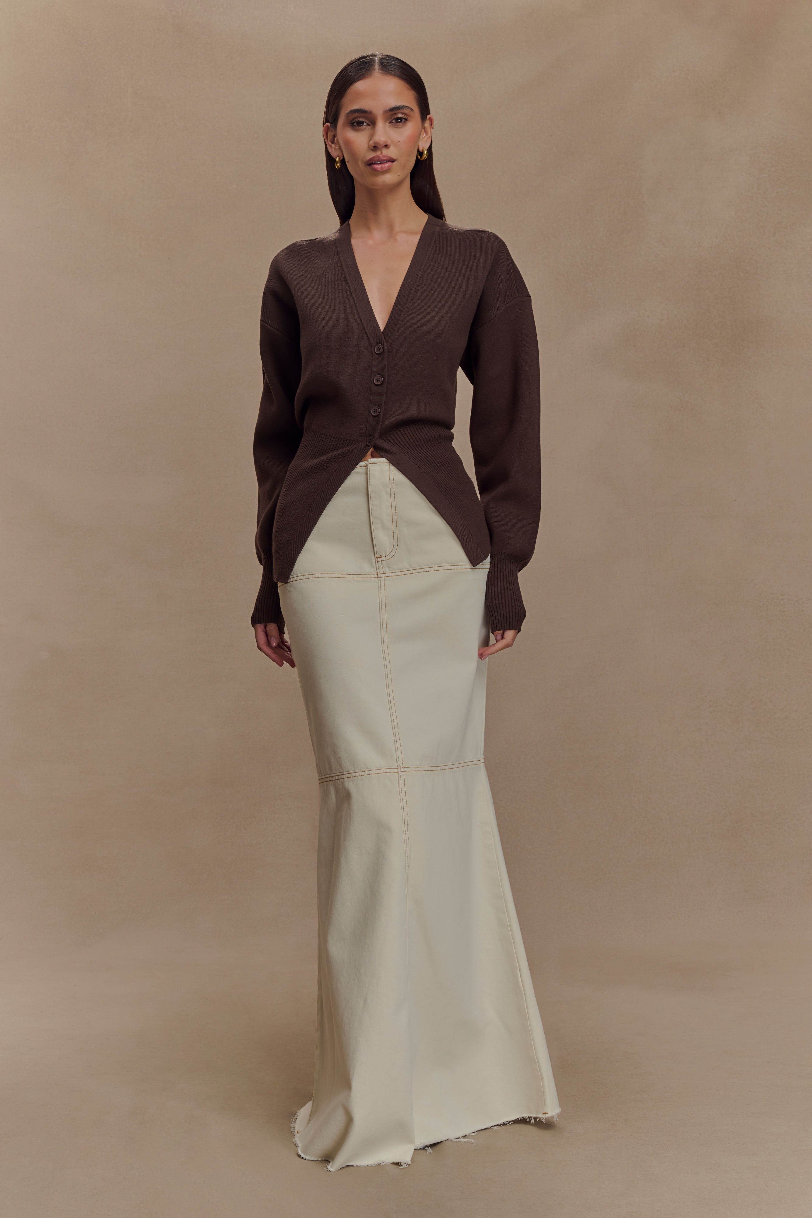 Alexia Buttoned Oversized Cardigan - Dark Chocolate、mySite、solidvoid