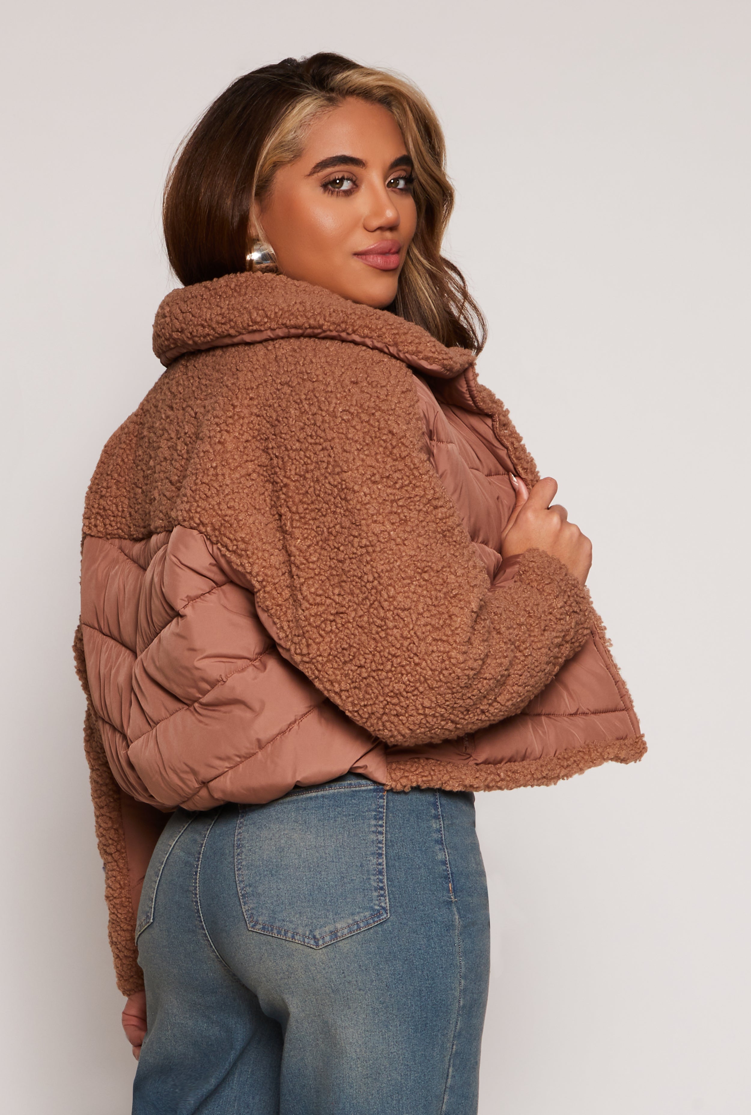 Sherpa Snap Button Front Puffer Jacket、mySite、camillekostekn