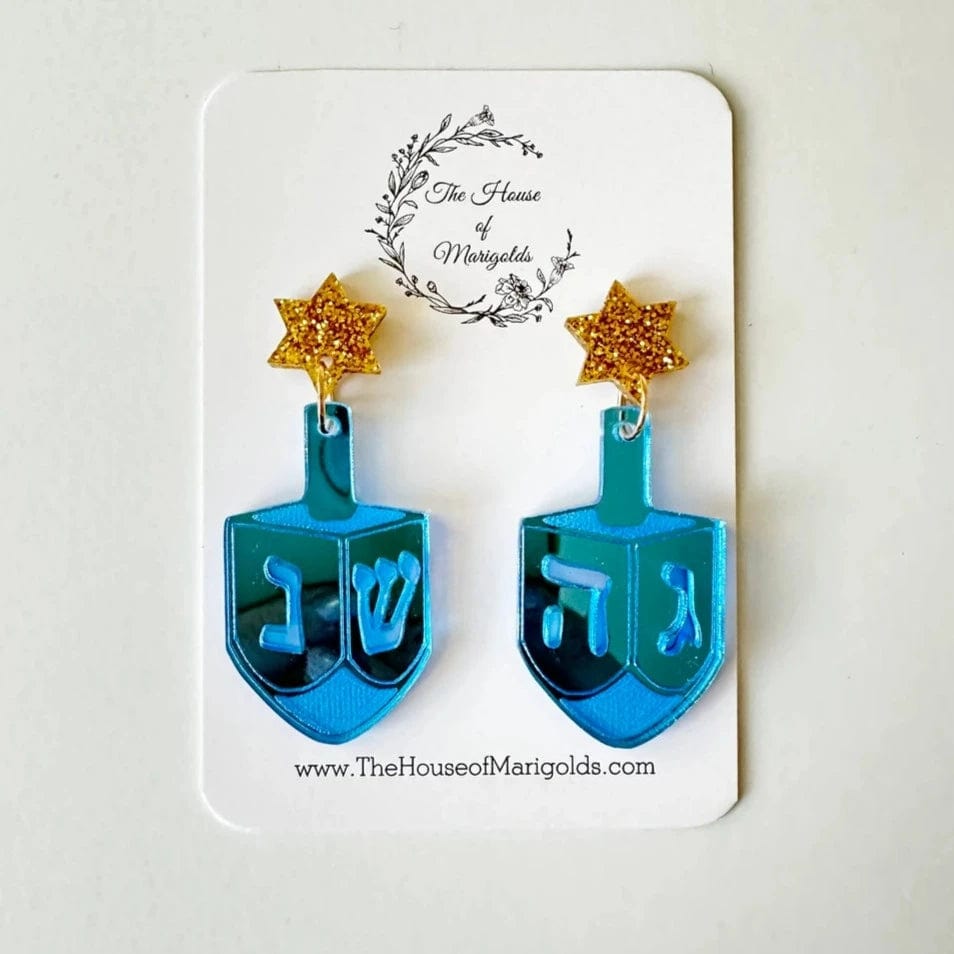 Dreidel Gold Star of David Dangle Earrings、mySite、topwebapps