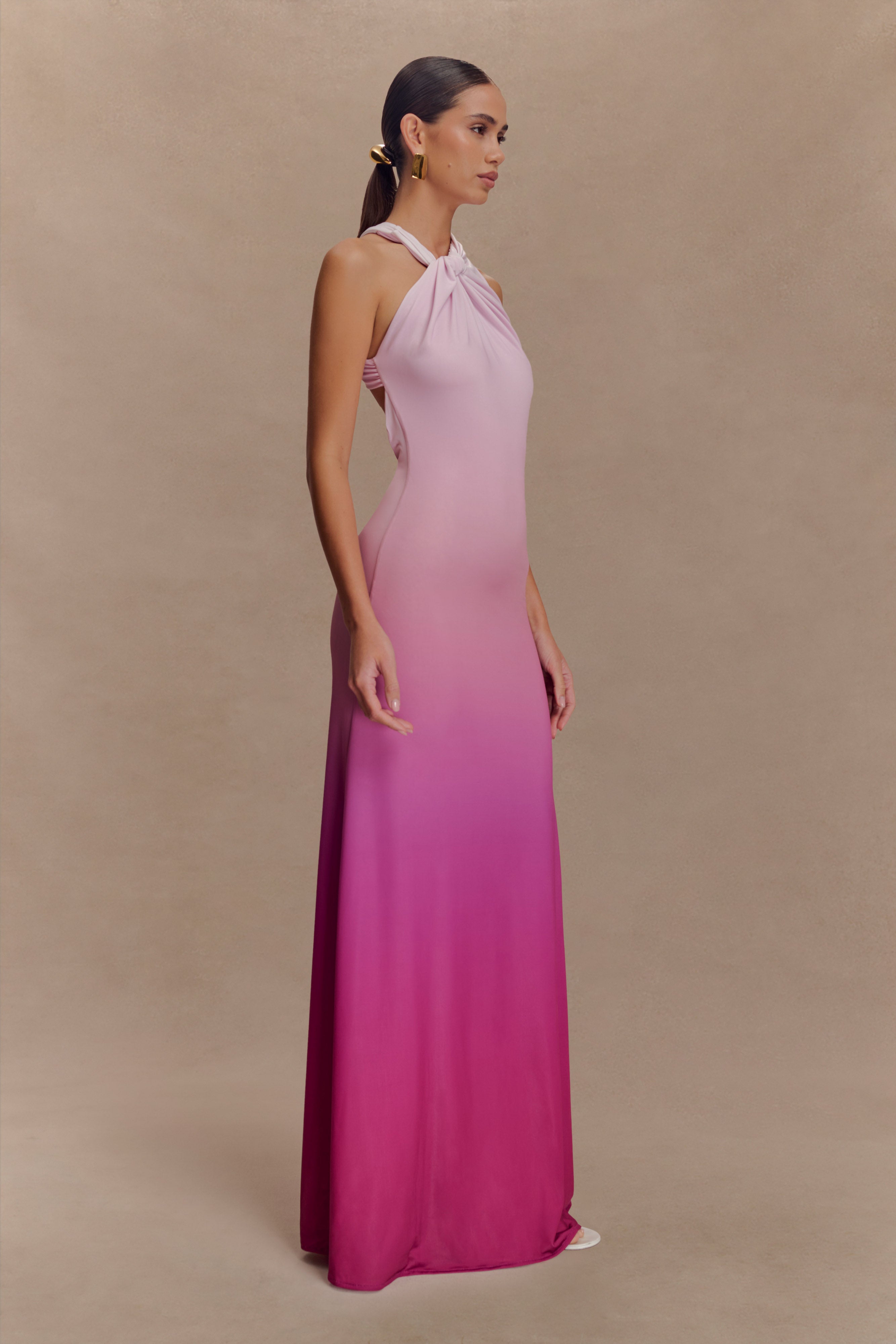 Marlee Asymmetrical Slinky Maxi Dress - Ombre Pink、mySite、solidvoid