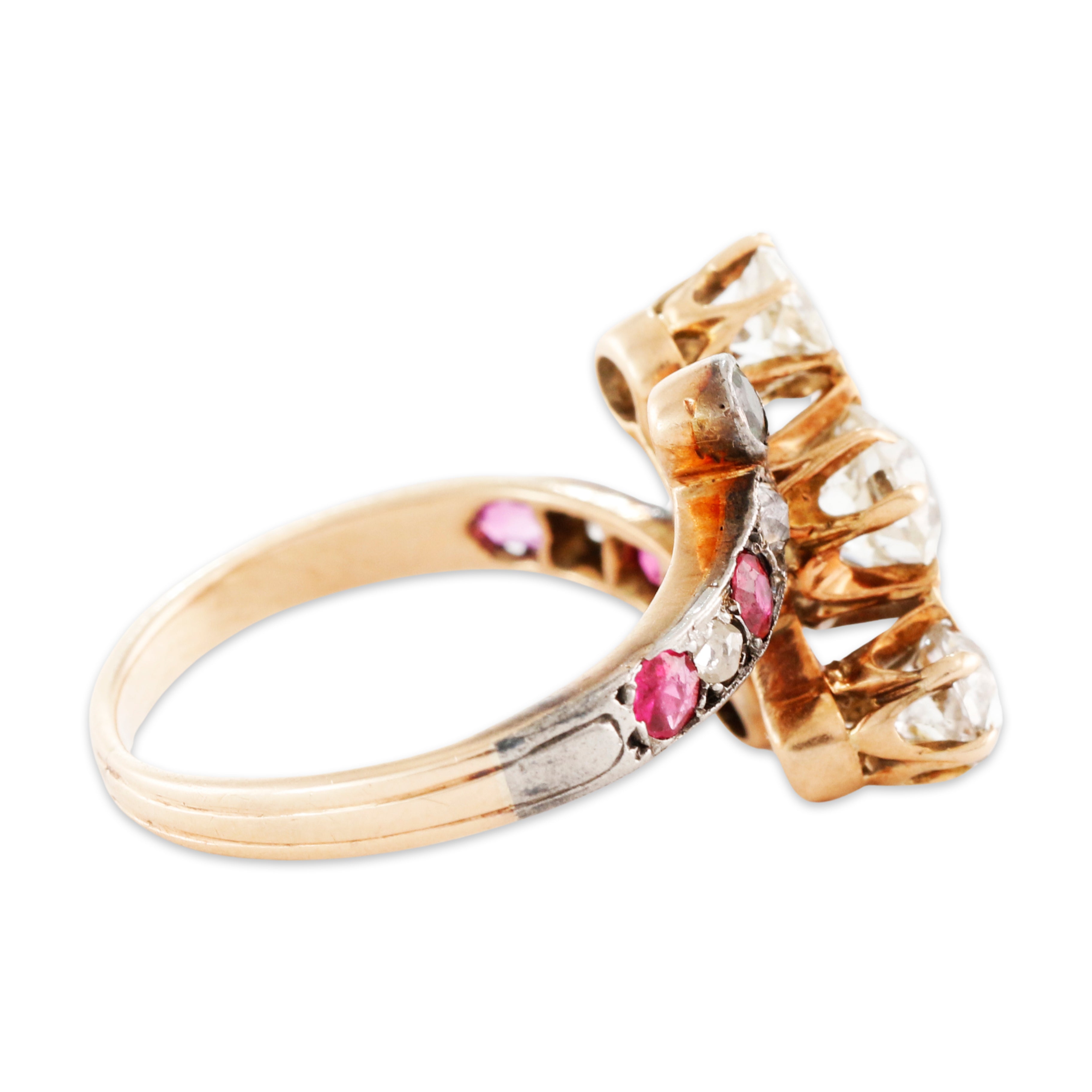 Victorian Antique 14k Gold Diamond 1cttw Syn Ruby Emerald Twist Ring 5、mySite、hinf8tx79