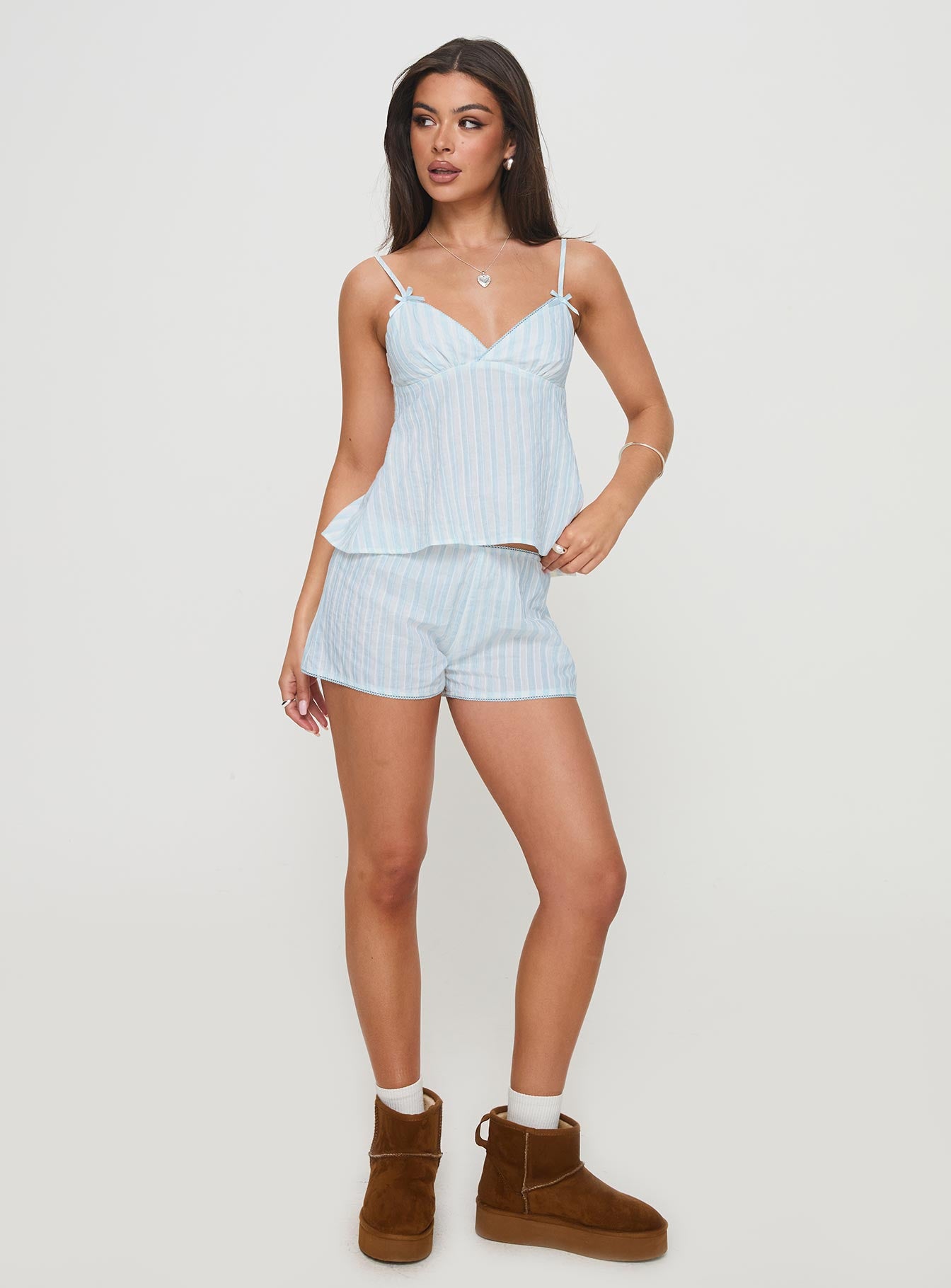 Tenderness Lace Sleep Set Blue / White Stripe、mySite、solidvoid