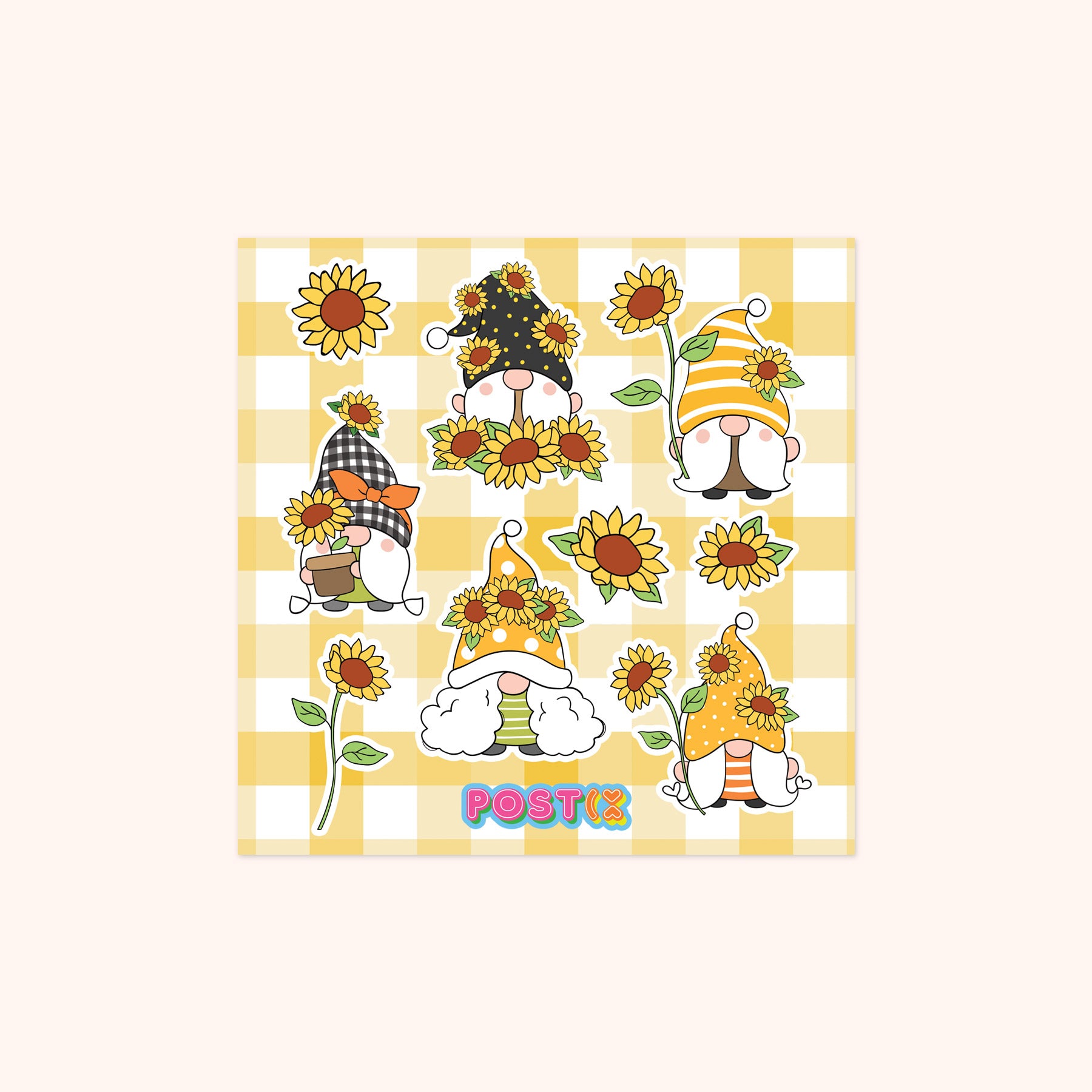  Sunflower Gnomes Square Sticker Sheet、mySite、ghnorth