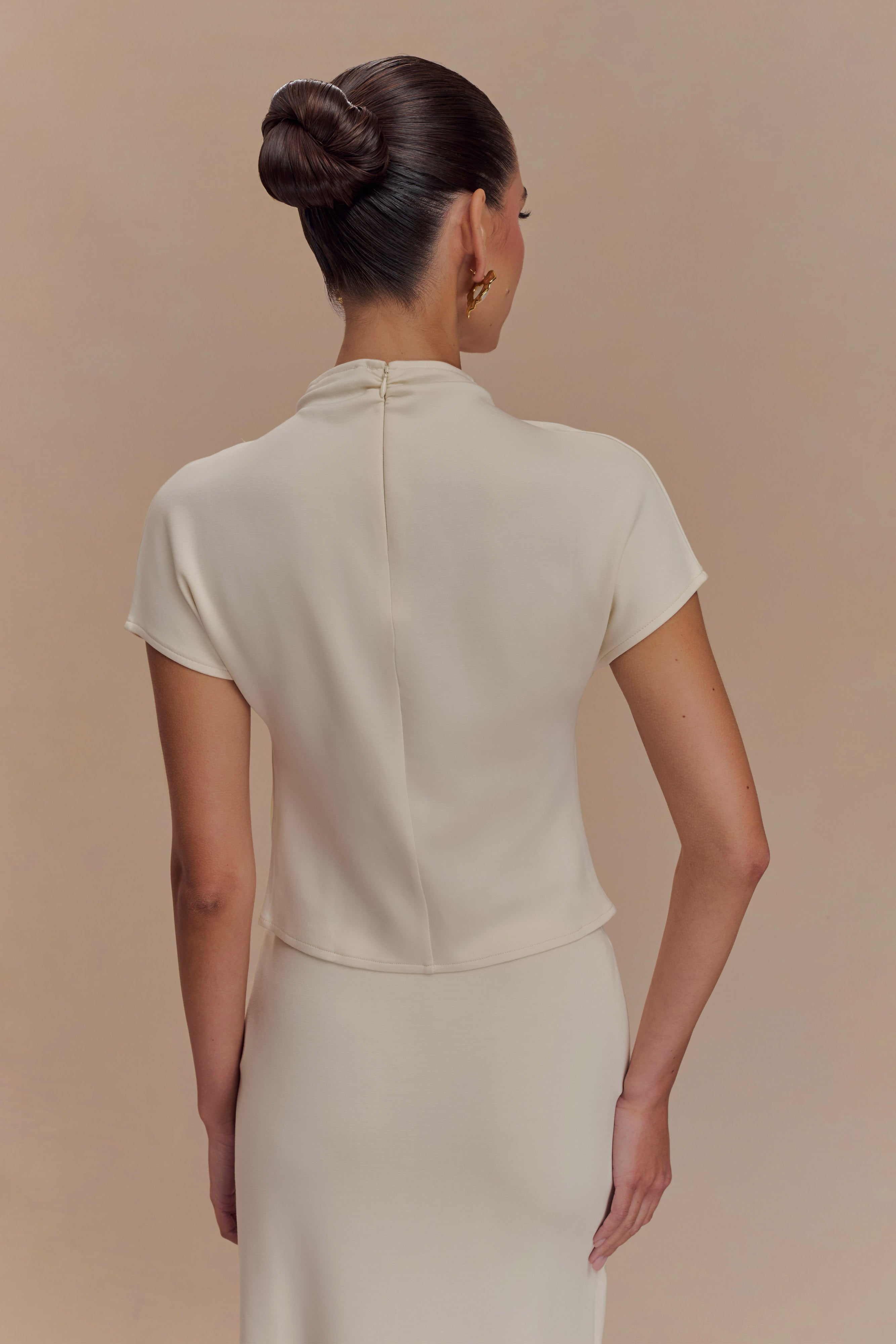 Eris High Neck Scuba Jersey Top - Ivory、mySite、solidvoid