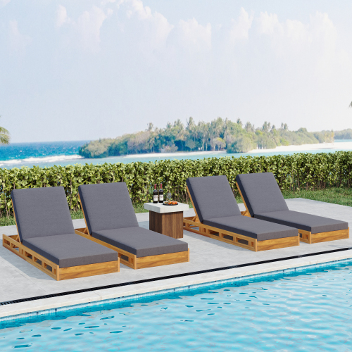 LOUNGE CHAISE SET, ACACIA WOOD WITH WATER-RESISTANT LOUNGE CUSHIONS (CREAM & 4 INCH THICK) - MATCHING DARK GREY VERSION AVAILABLE、、eastwooduniform