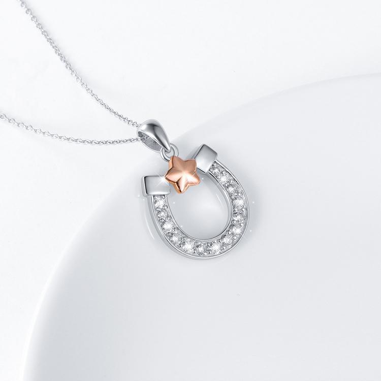 Lucky Horseshoe Sparkling Necklace Sterling Silver Rose Gold、mySite、g9winljtr