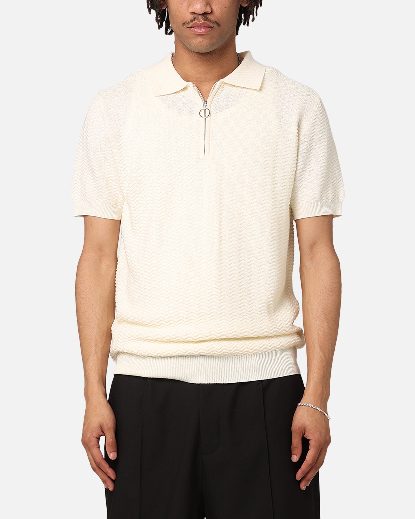 XXIII Herringbone Quater Zip Polo Shirt Cream、mySite、zt4zffjzw