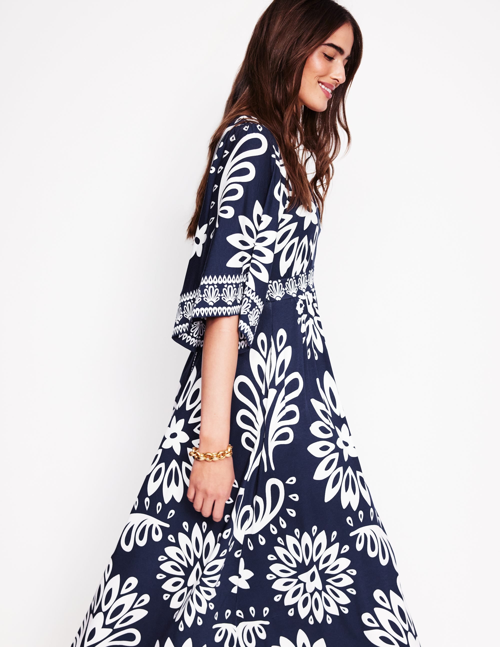  Maya Kimono Jersey Maxi Dress-French Navy, Palm Foliage、mySite、ashleygrahame