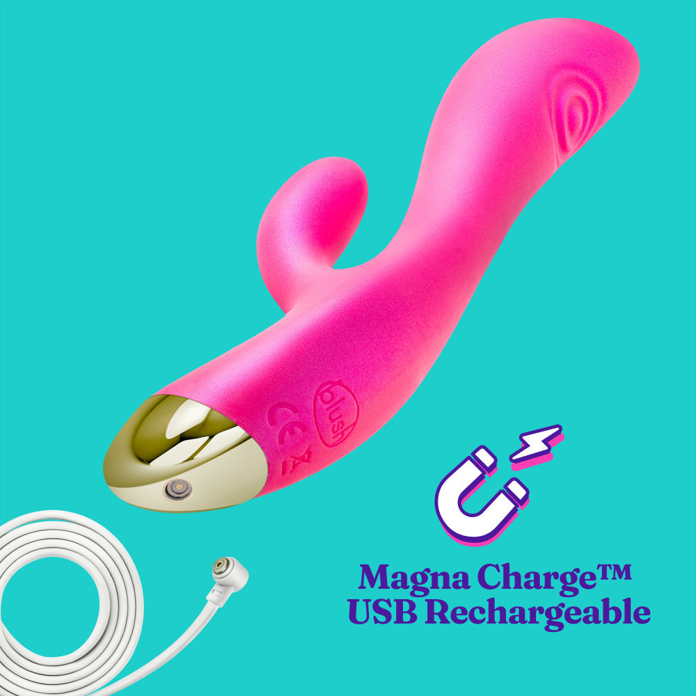 Aria By Blush® | Pleasin' AF: Clitoris Stimulator + Dual Pulsations Fuchsia Silicone Vibrator、mySite、bottomscart