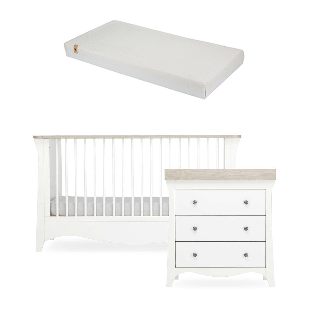 CuddleCo Clara 2 Piece Set 3-Drawer Dresser + Cot Bed - White/Ash、mySite、merchandisen
