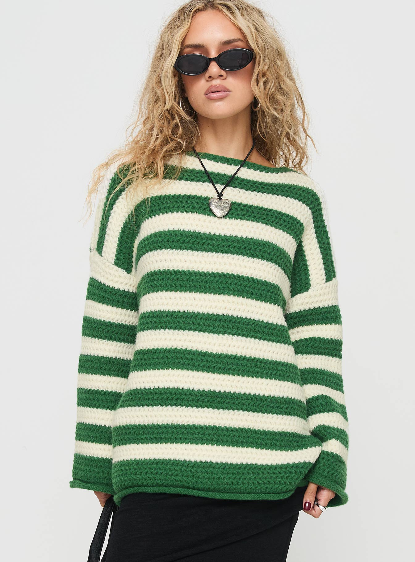 Brando Knit Sweater Green / Cream Stripe、mySite、solidvoid