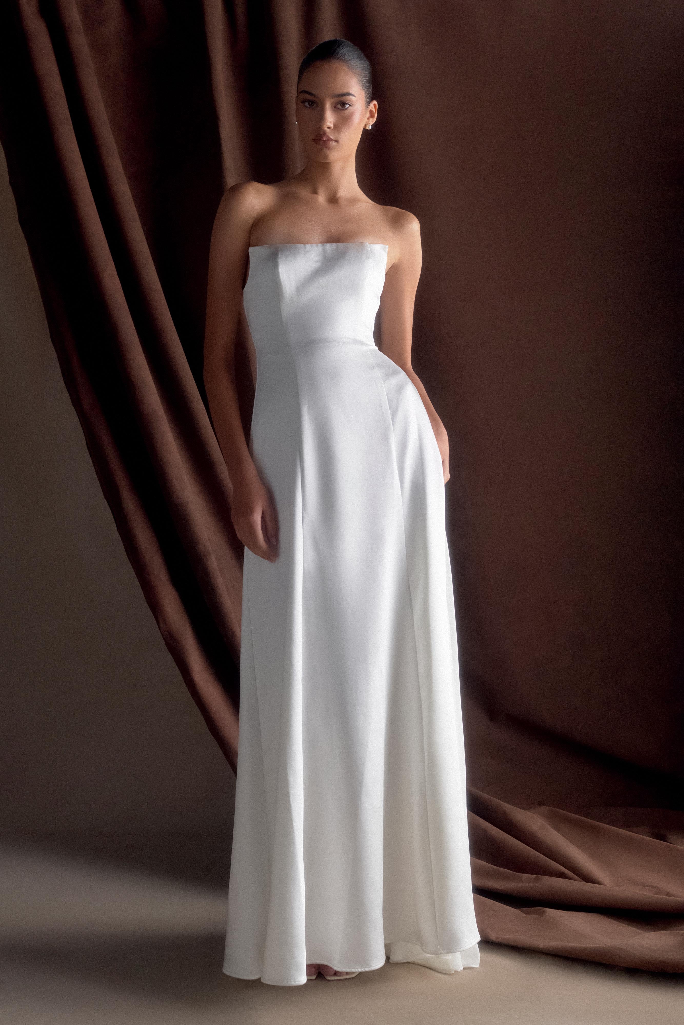 Rosella Satin Strapless Maxi Dress - White、mySite、solidvoid