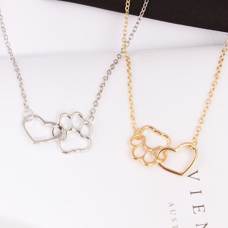 Pet Paw Print and Heart Necklaces Cute Necklace for Pet Lovers、mySite、g9winljtr