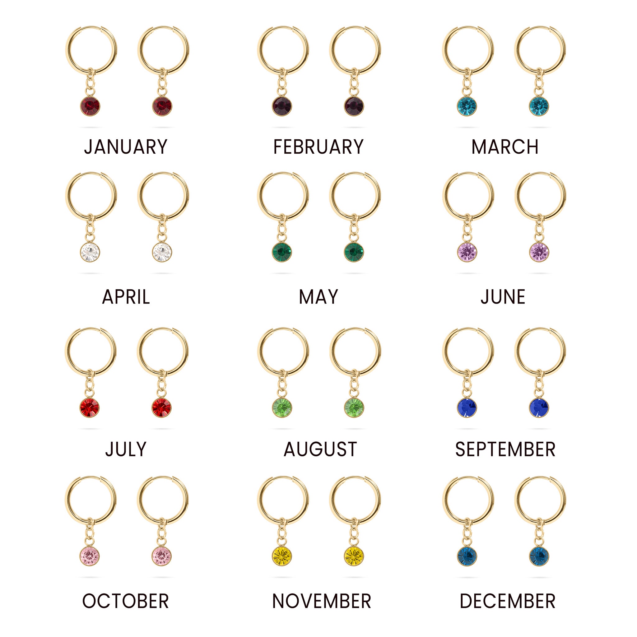 18K Gold PVD Birthstone Huggie Earrings / ERJ0074、mySite、dreamappss