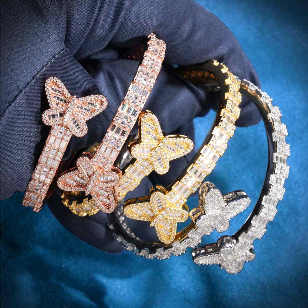 Butterfly Baguette Moissanite Bangle Bracelet 14K Gold、mySite、hinf8tx79