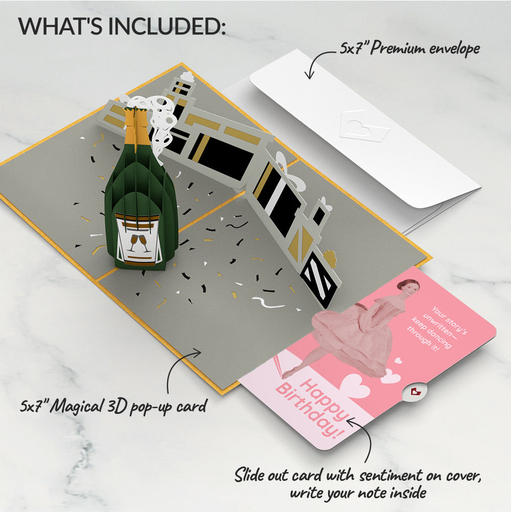 Champagne Celebration Birthday Pop-Up Card and Dancing Through Life Sentiment Set、mySite、solidvoid