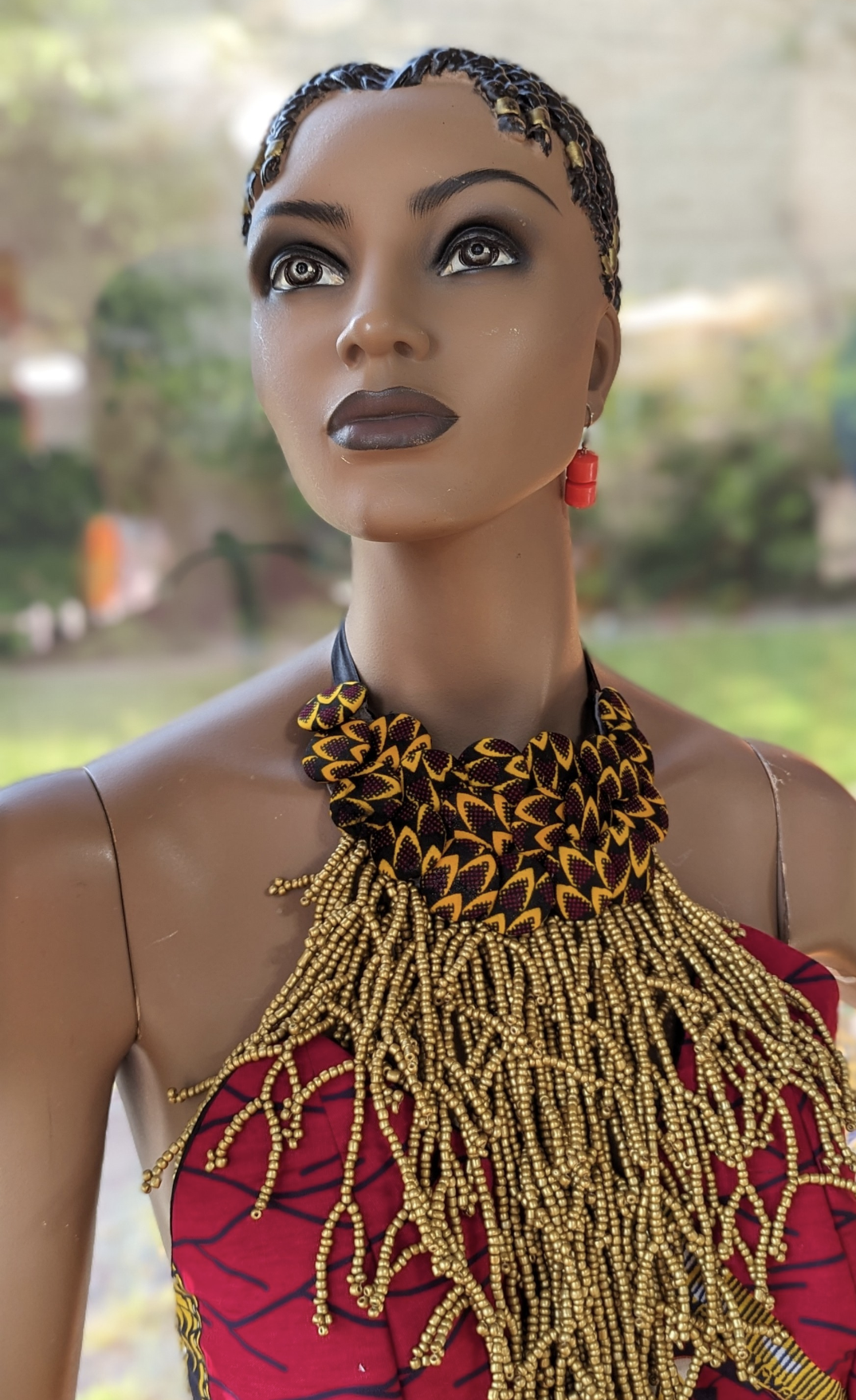 Dupsie's Amayah Ghanaian Splendor: Handcrafted Brown and Gold African print covered buttons with African bead design DPJAFCBB、mySite、solidvoid