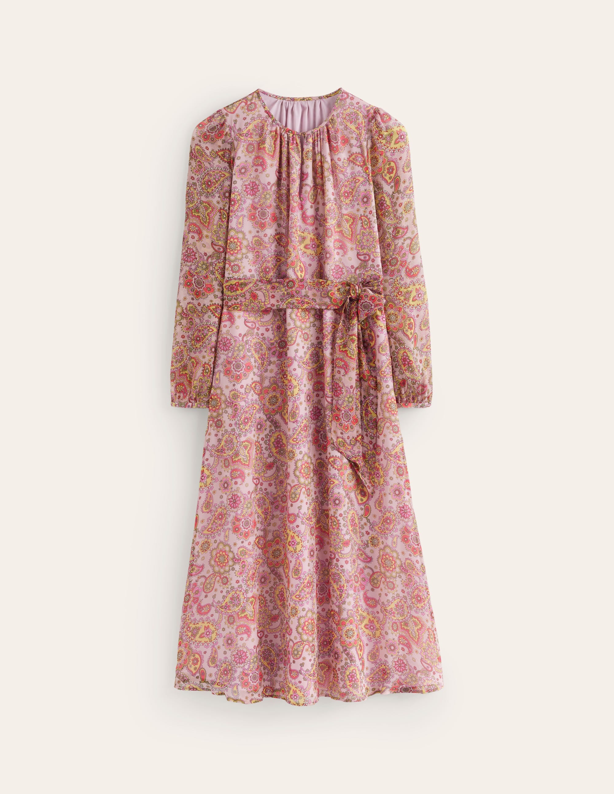  Silk Midi Blouson Sleeve Dress-Milkshake, Paisley Field、mySite、ashleygrahame