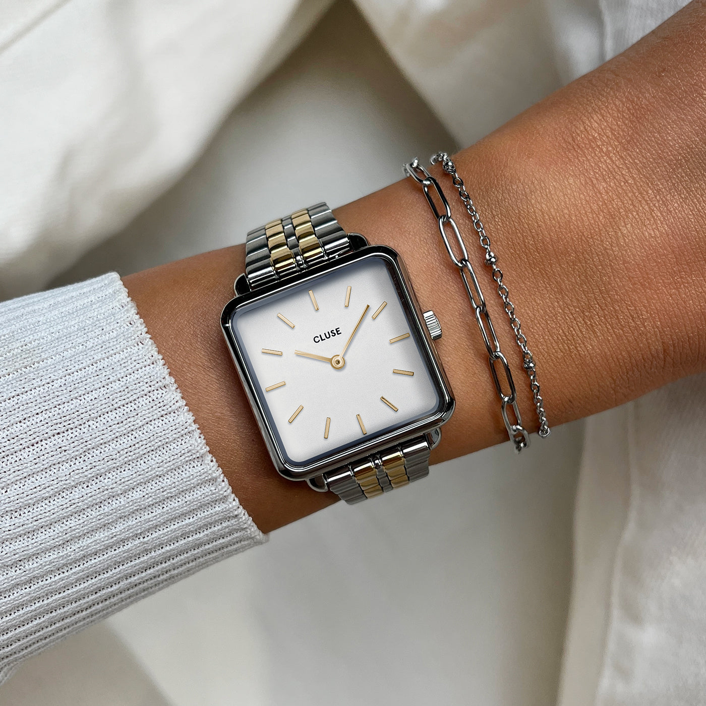  Gift Box La Tétragone Watch Steel, Two-Tone & Double Chain Bracelet, Silver Colour