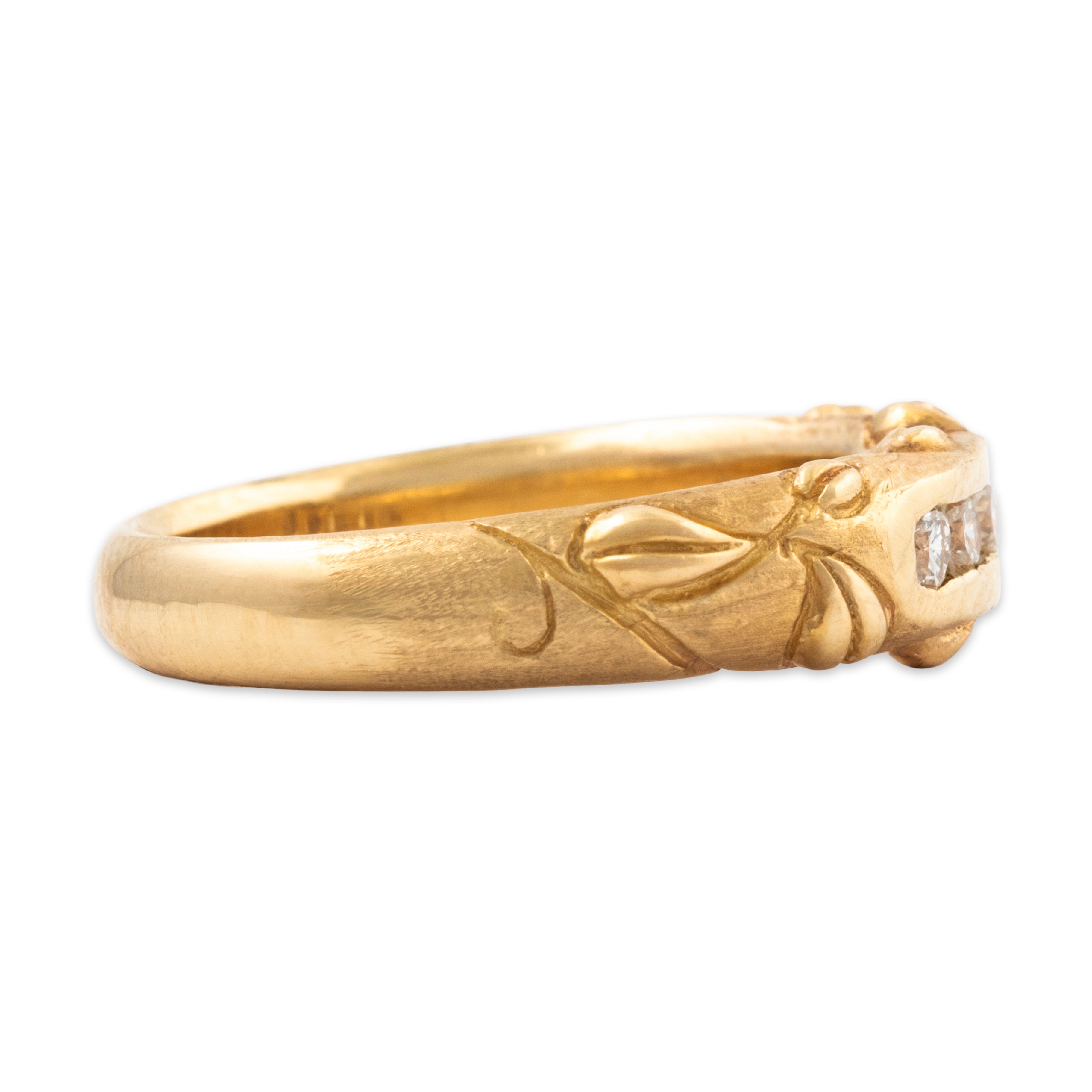 Vintage Heavy 14k Yellow Gold Diamond Hand Engraved Vine Foliage Ring 6.75、mySite、hinf8tx79