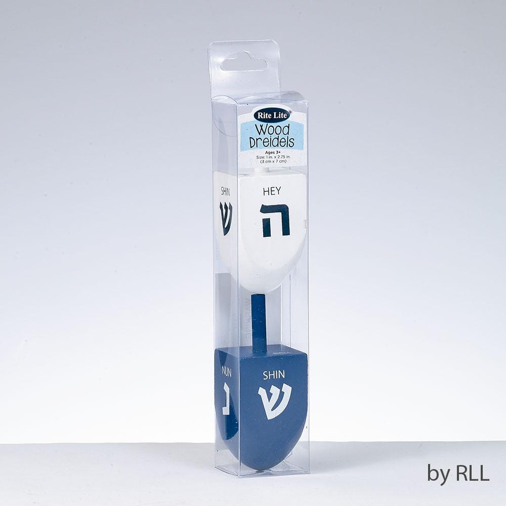 Set of Two Large Blue and White Painted Wood Dreidels、mySite、topwebapps