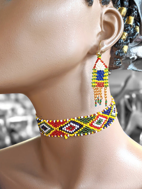 Nwangi Beaded African Print Choker-DPJ150CKR、mySite、solidvoid