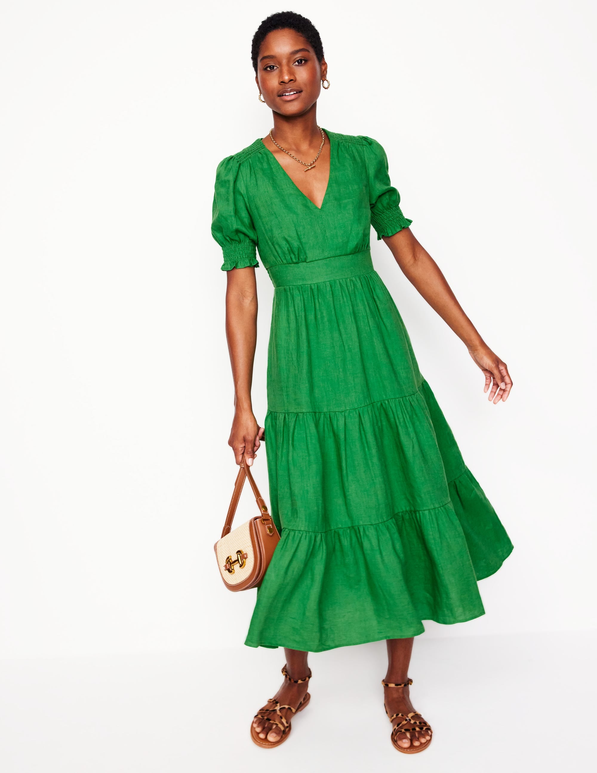  Anna Linen Tiered Midi Dress-Paradise Green、mySite、ashleygrahame