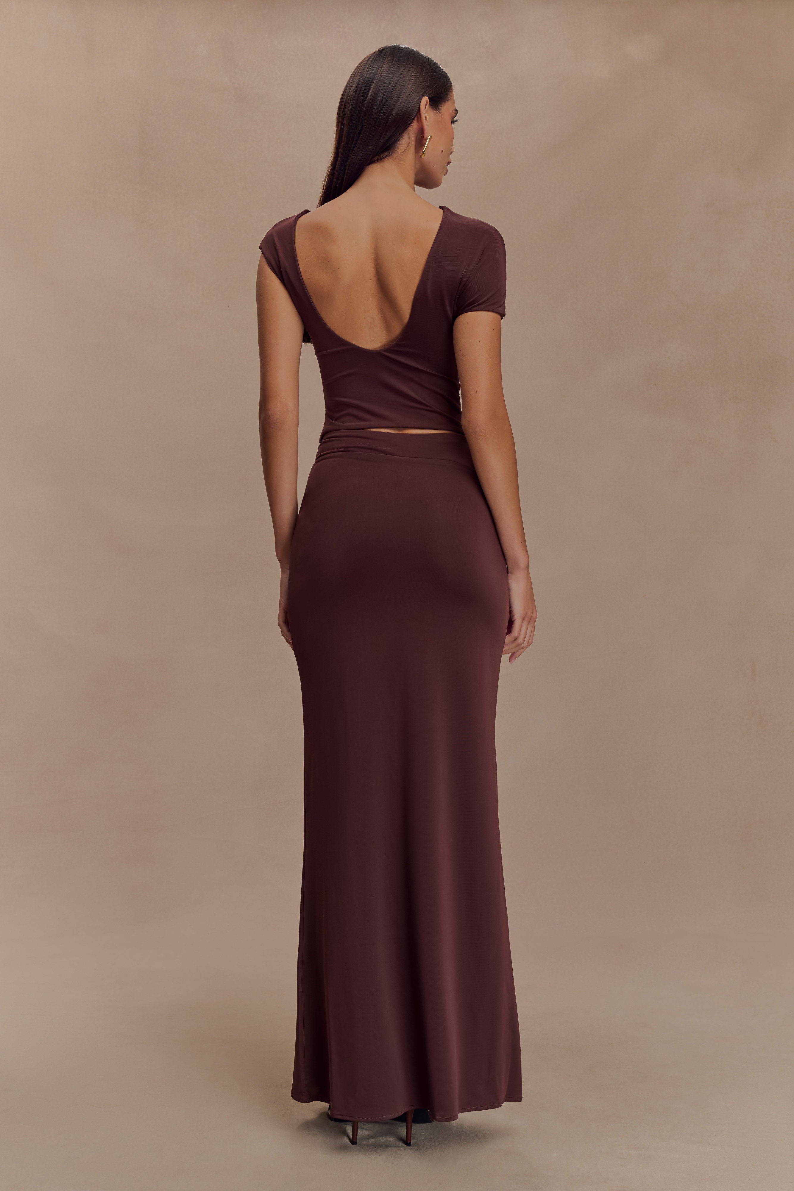 Haven Slinky Twist Midi Skirt - Chocolate、mySite、solidvoid