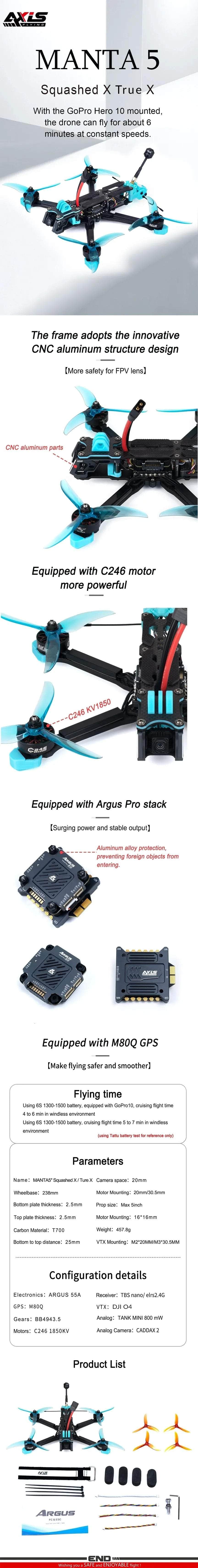 Axisflying Manta 5 SquashedX Drone w/ DJI O4 + GPS