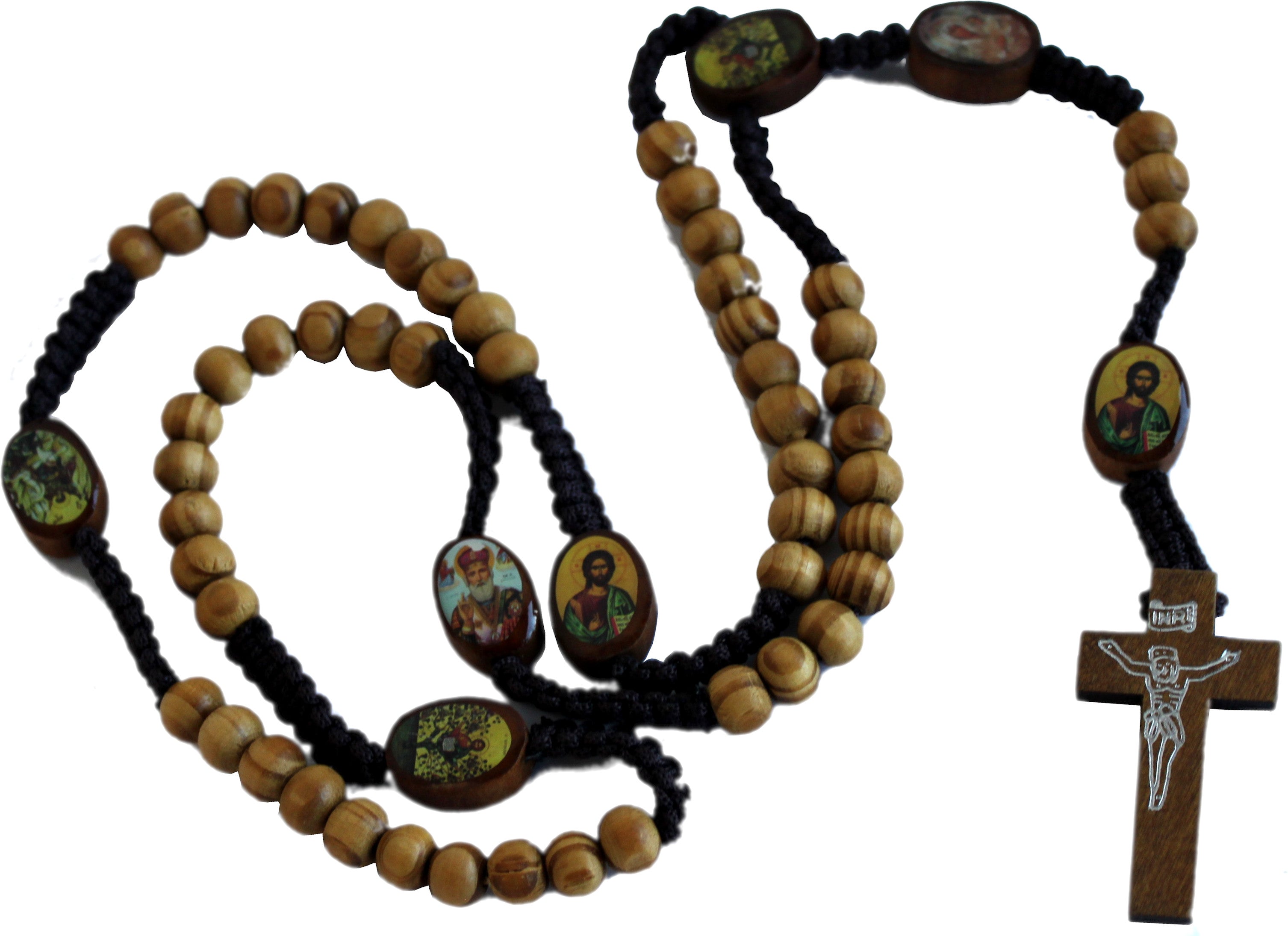 Tan Wooden Beads Rosary with Enamelled Icons Beads with Jesus Imprint Cross、mySite、topwebapps