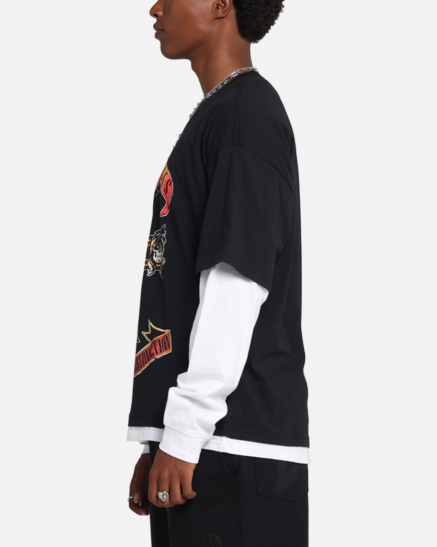 G N Roses Roses Layered Long Sleeve T-Shirt Black Wash、mySite、zt4zffjzw