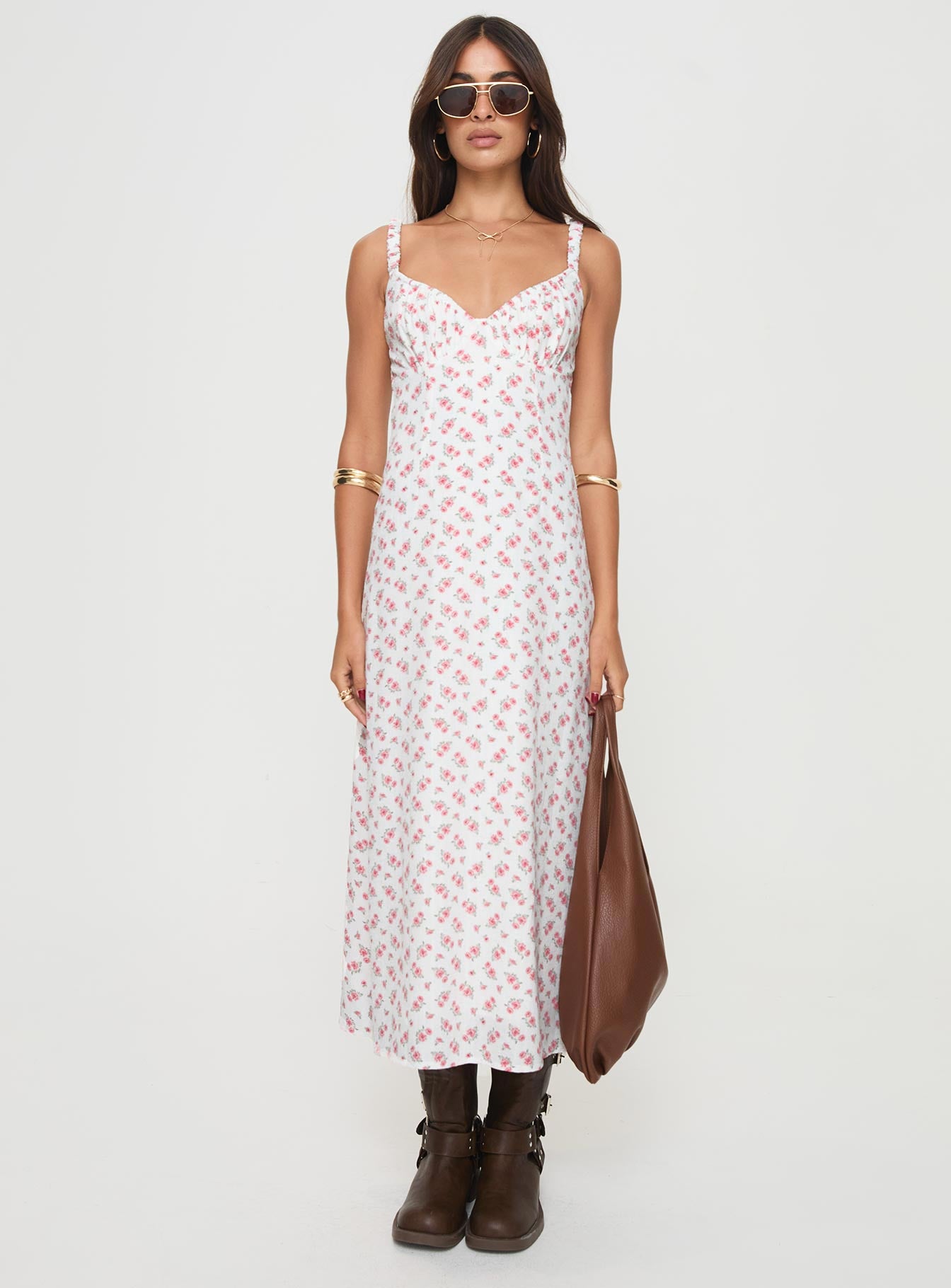 Georgia Midi Dress White / Pink Floral、mySite、solidvoid