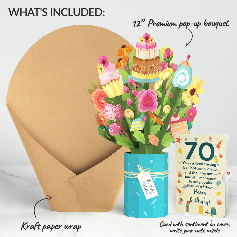 Sweet 70th Birthday Wishes Bouquet and Sentiment Set、mySite、solidvoid