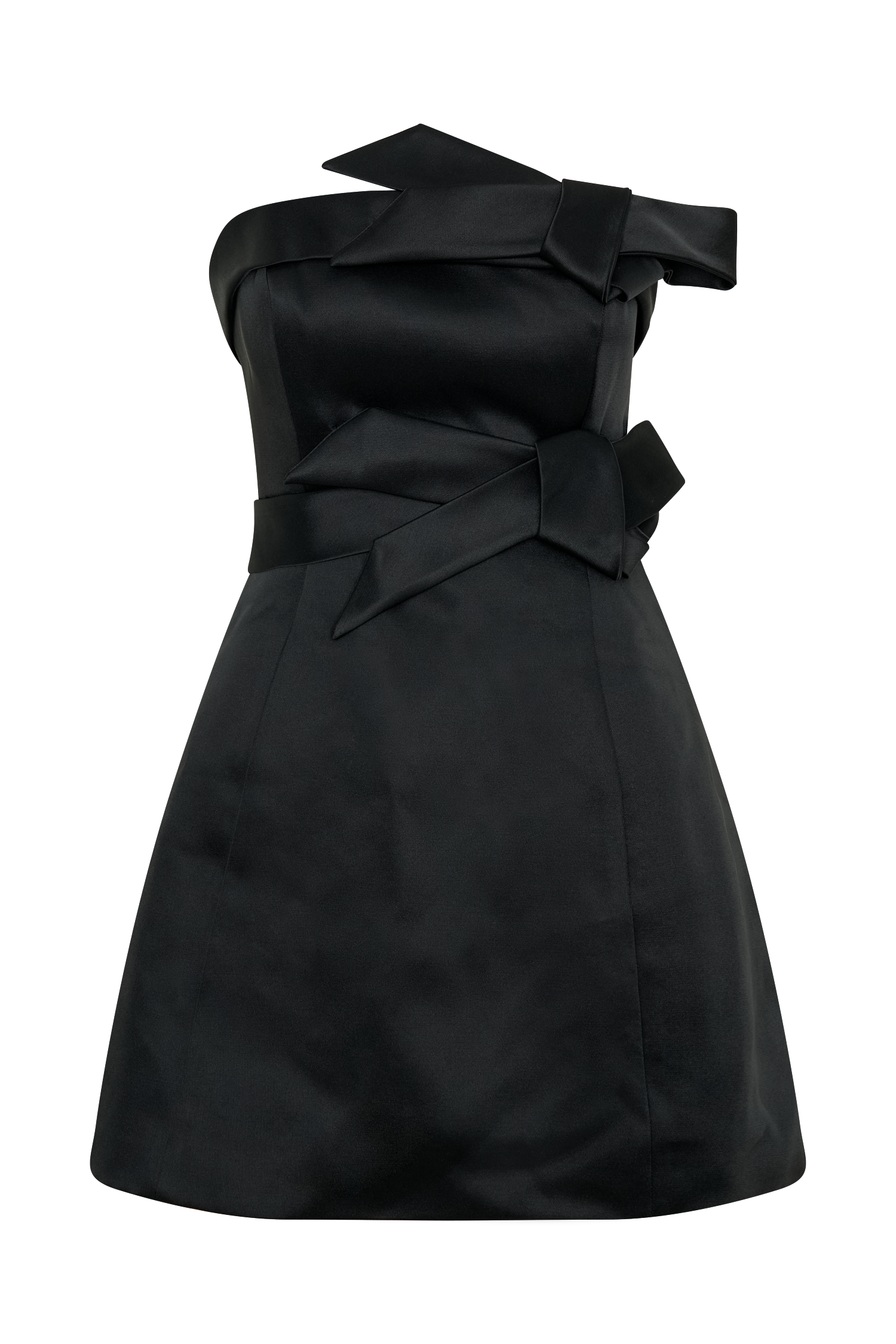 Tatiana Satin Strapless Bow Mini Dress - Black、mySite、solidvoid