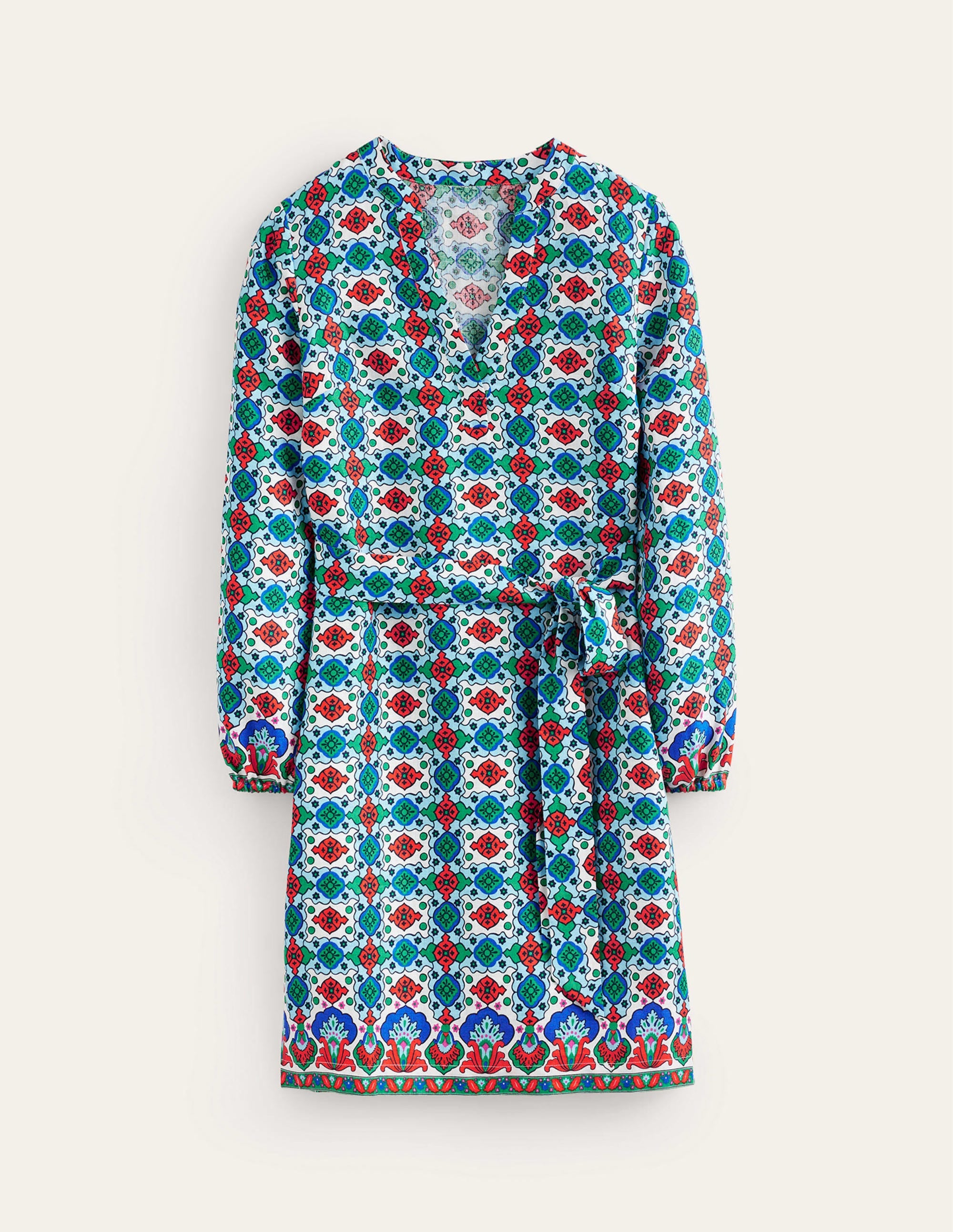  Cleo Tie Waist Linen Dress-Multi, Coastal Tile、mySite、ashleygrahame