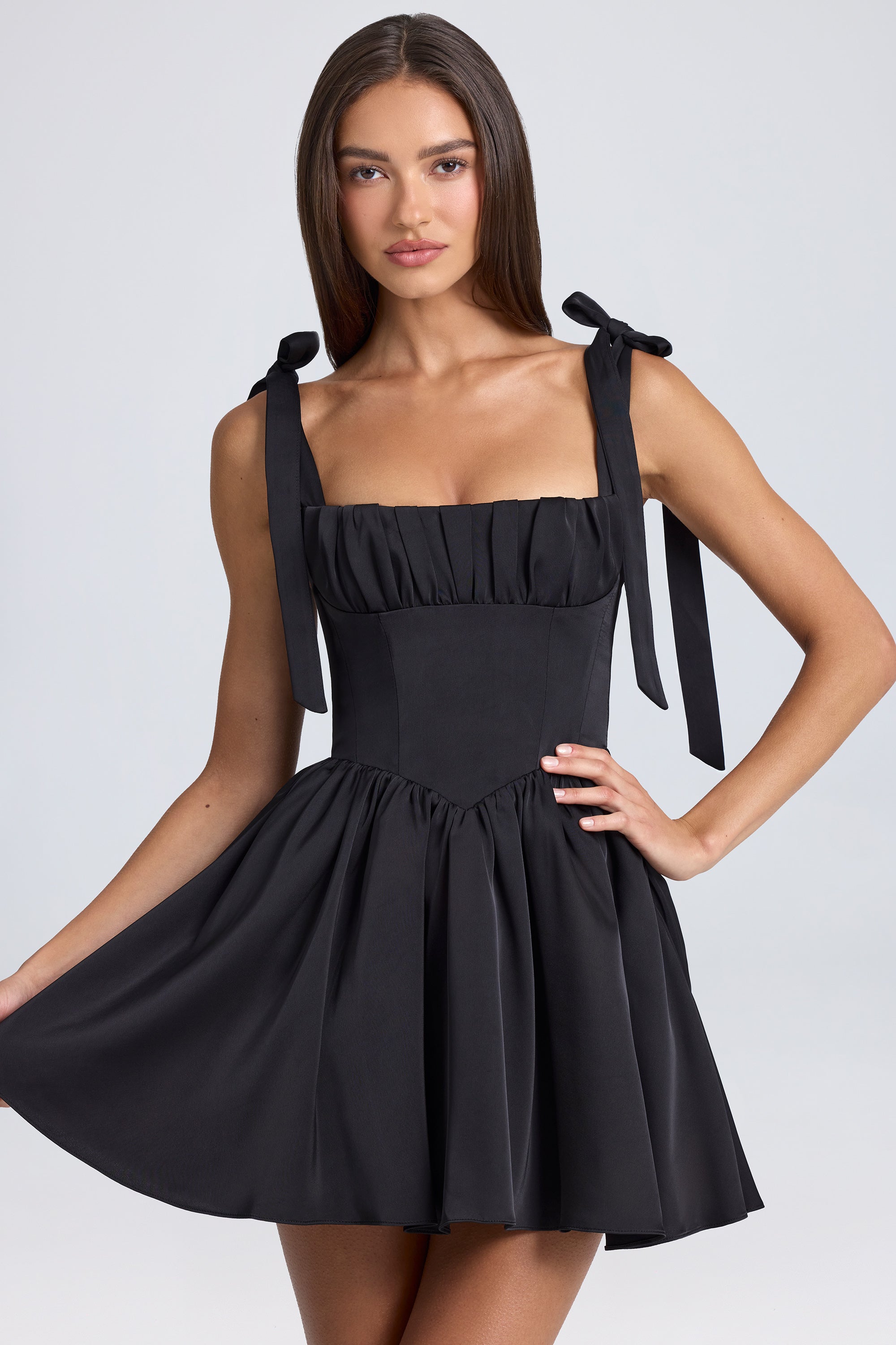 Draped Corset Mini Dress in Black、mySite、solidvoid