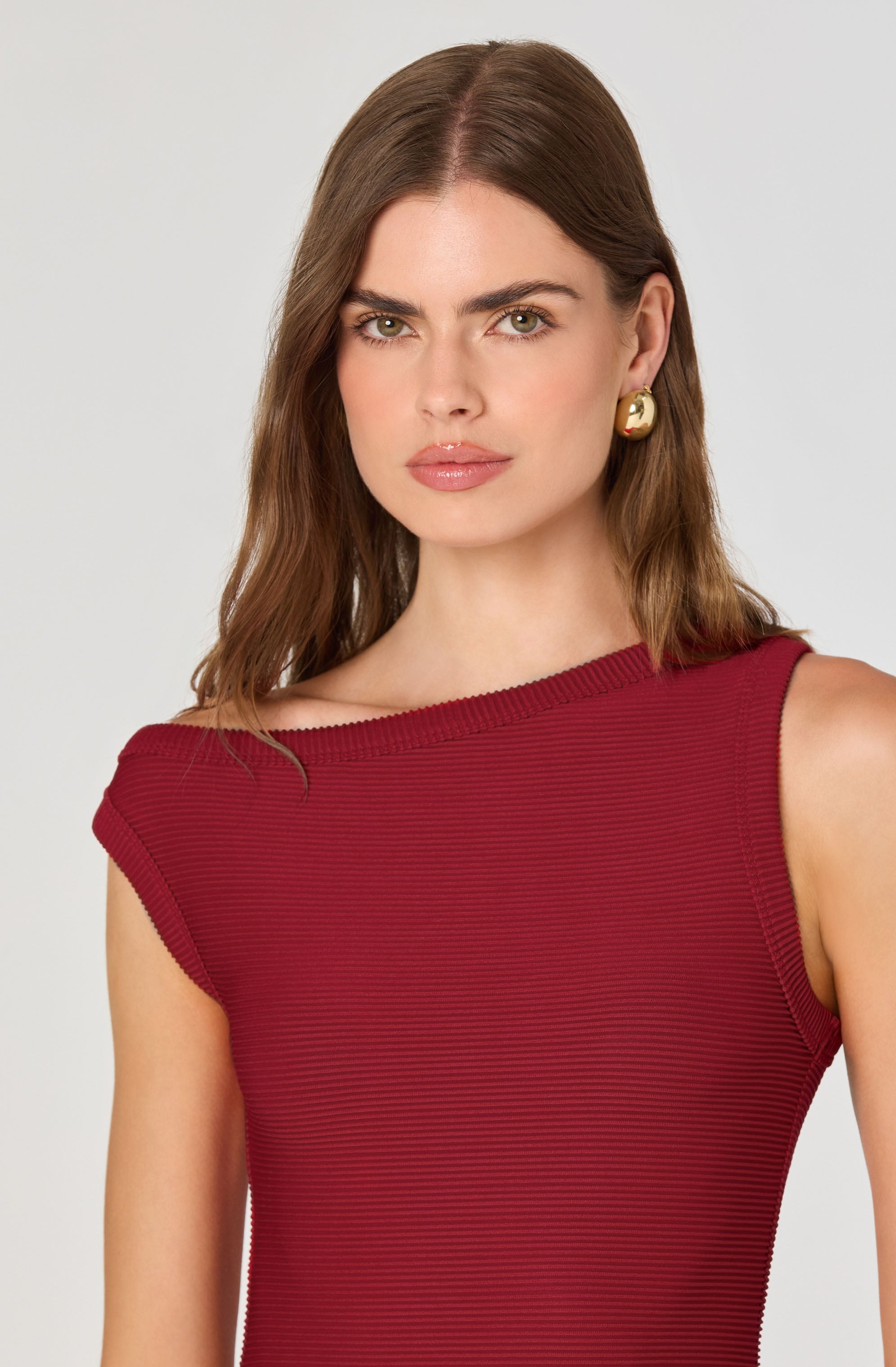 Off Shoulder Ribbed Knit Dress、mySite、solidvoid