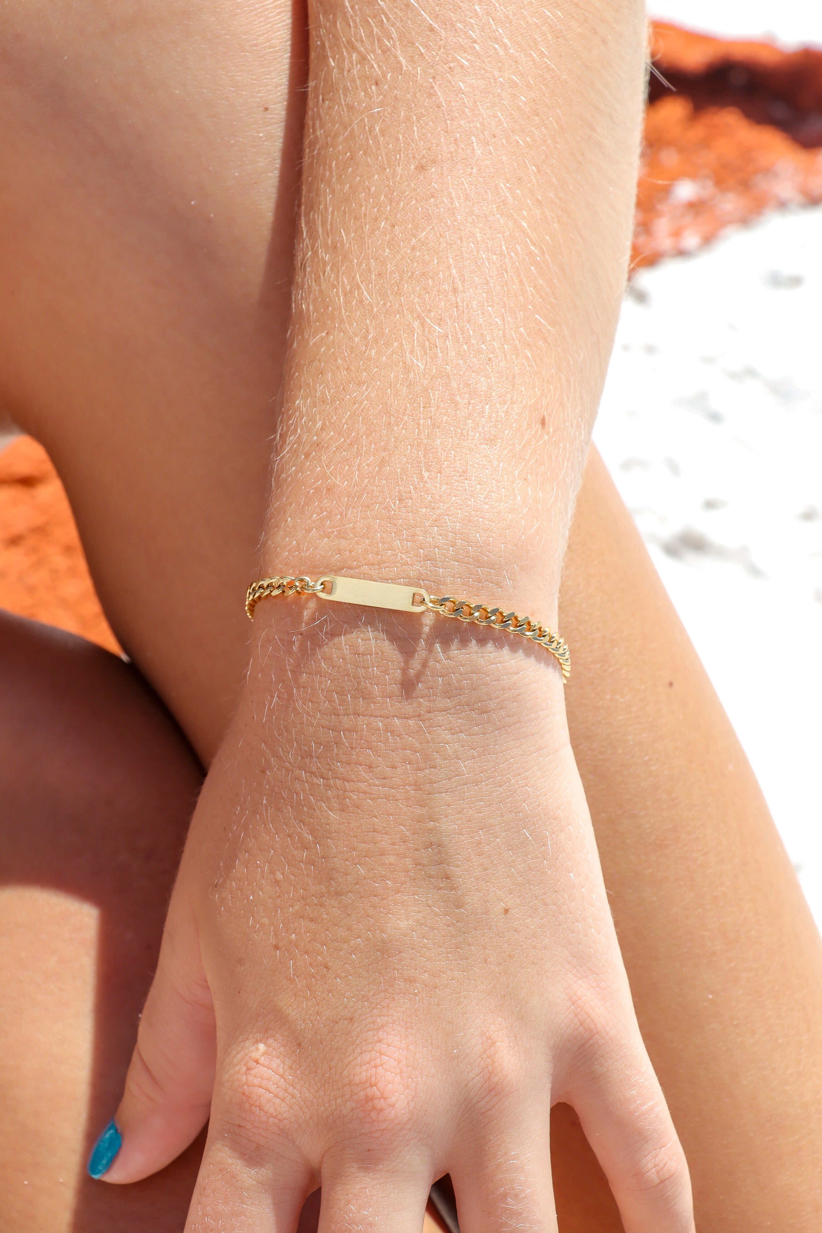 18K Gold PVD Stainless Steel Engravable Curb Chain Bar Bracelet / SBB0339、mySite、dreamappss