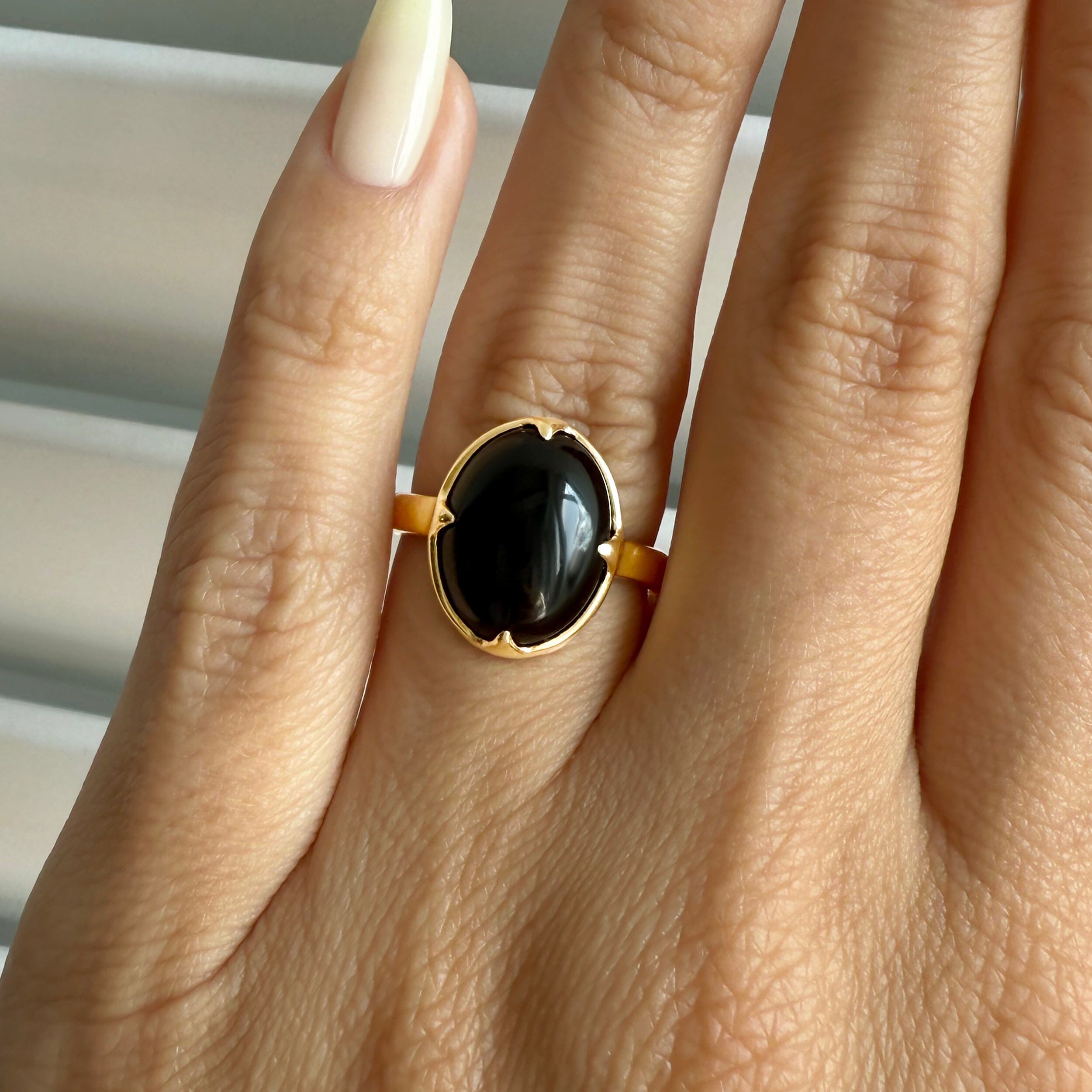 Black Obsidian Cabochon Ring - Aura、mySite、hinf8tx79
