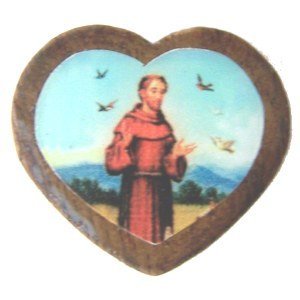  St. Francis wooden medal - enamel heart (18x16mm -0.7x0.6)、mySite、elrpsem3k