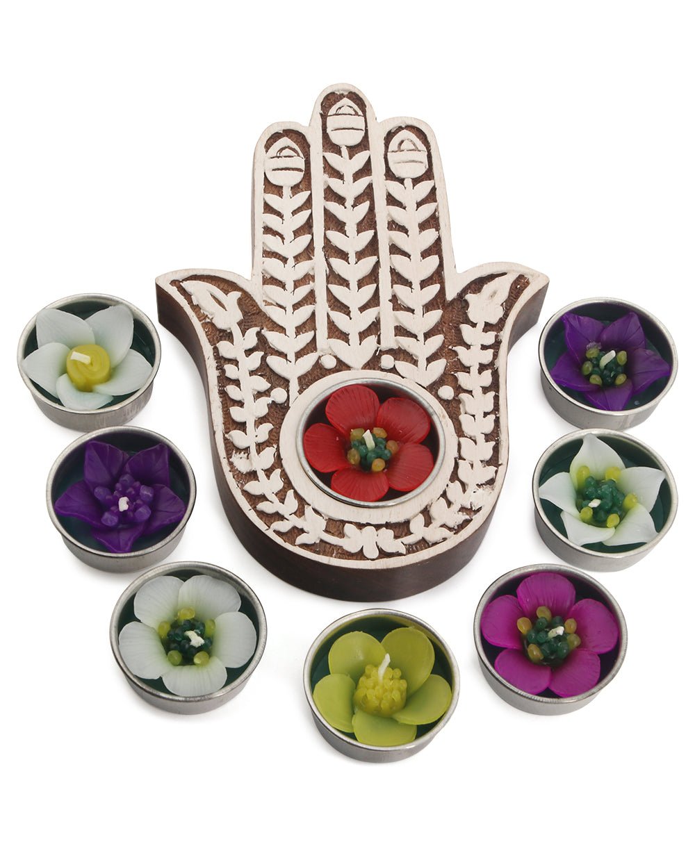 Hamsa Tea light Holder With 8 Floral Tea lights、mySite、topwebapps