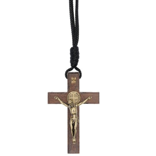 St. Benedict Wooden Crucifix pendant w/ CSSMI medal - thick (7cm or 2.8 inches) - (pendant cord is 2 x 30cm in length)、mySite、topwebapps