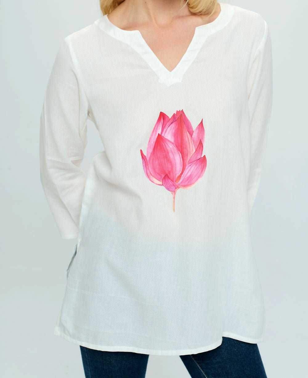Lotus Design White Woven Cotton Tunic Top、mySite、topwebapps
