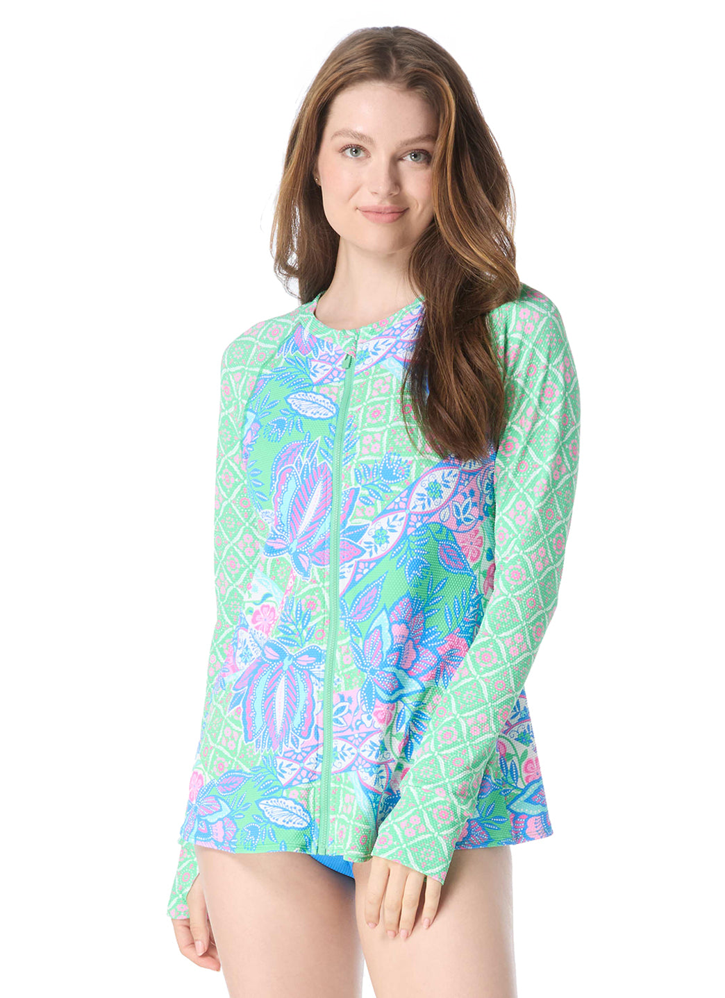 Beach House Women's Estate Mosaic Mary Pique Long Sleeve Zip Front Rashguard、mySite、noshort