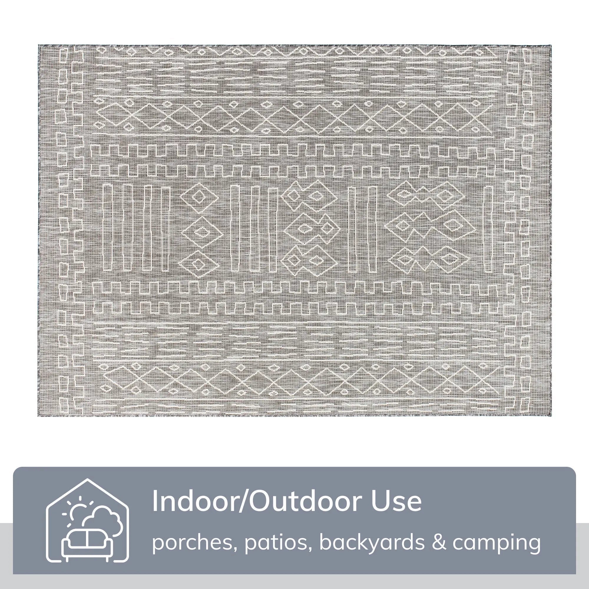 Anza Tribal Geometric Pattern Grey 5'3 x 7'3 Flat-Weave Indoor/Outdoor Rug、mySite、gigharbornorthrealestate