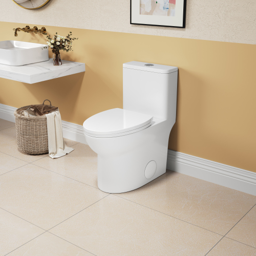 1.1/1.6 GPF Elongated Comfort Height Floor Mounted One-Piece Toilet, CUPC Certified, WaterSense Cetified, Ceramic, White Color, Soft Close Seat、、xpatfood