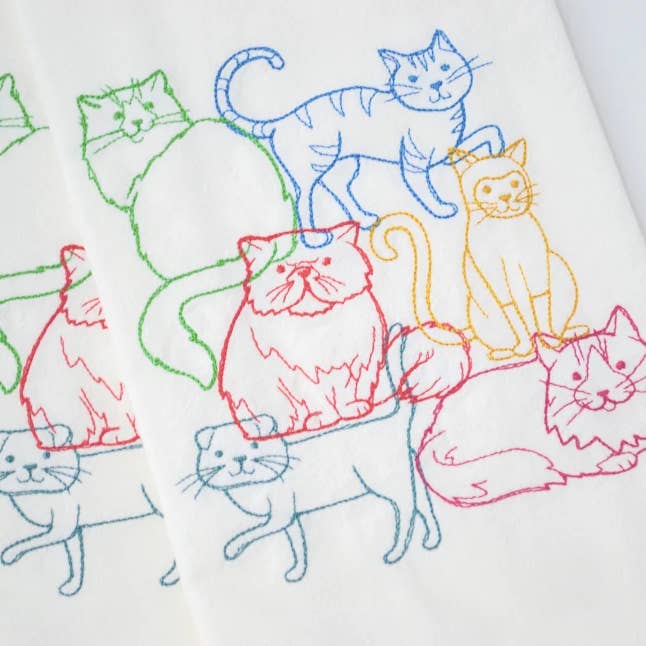 Lots of Dogs or Cats Lint-free Heavyweight Embroidered Floursack Tea Towel Handmade、mySite、g9winljtr