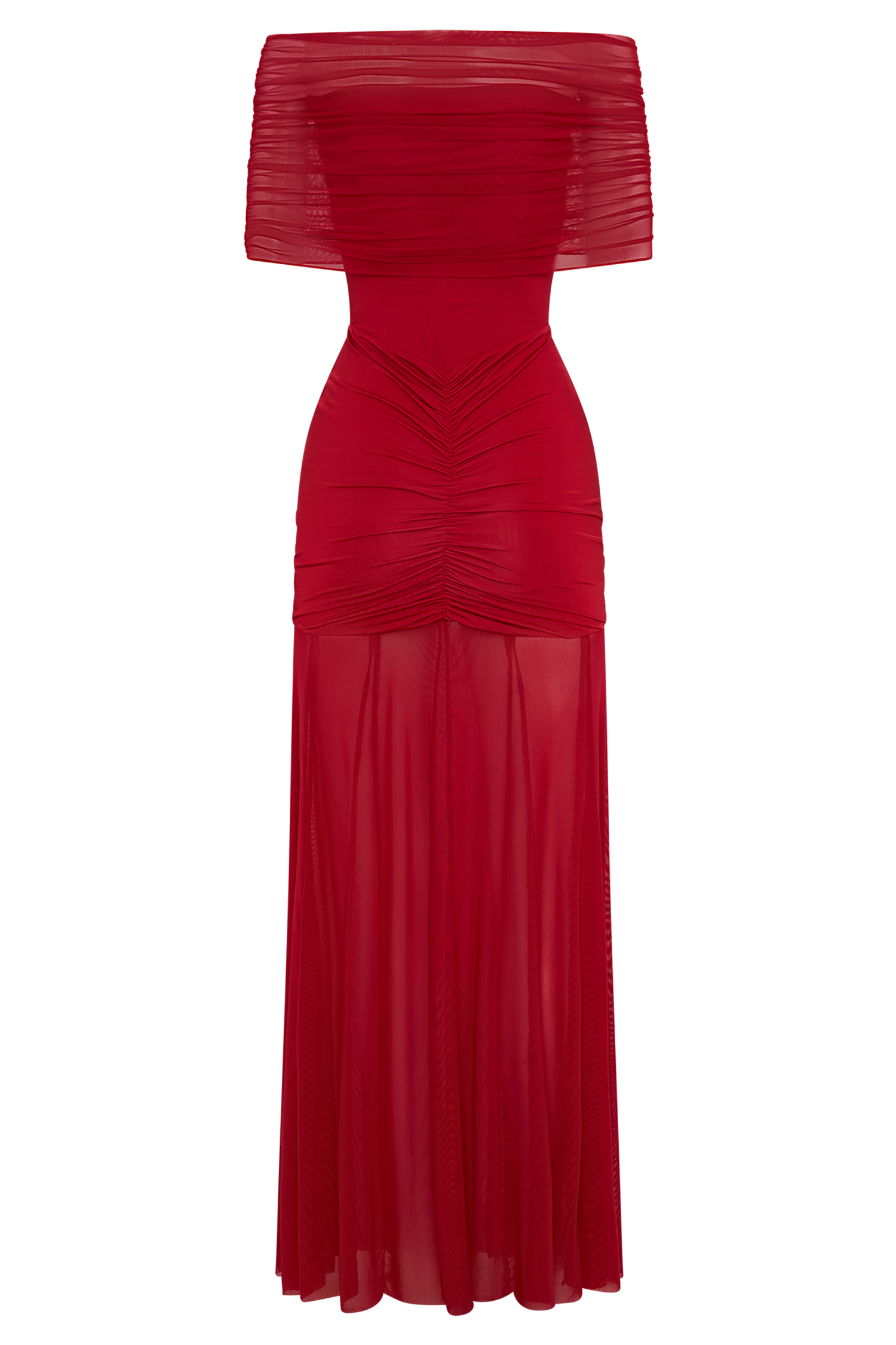 Caspian Slinky And Mesh Off Shoulder Maxi Dress - Ruby、mySite、solidvoid